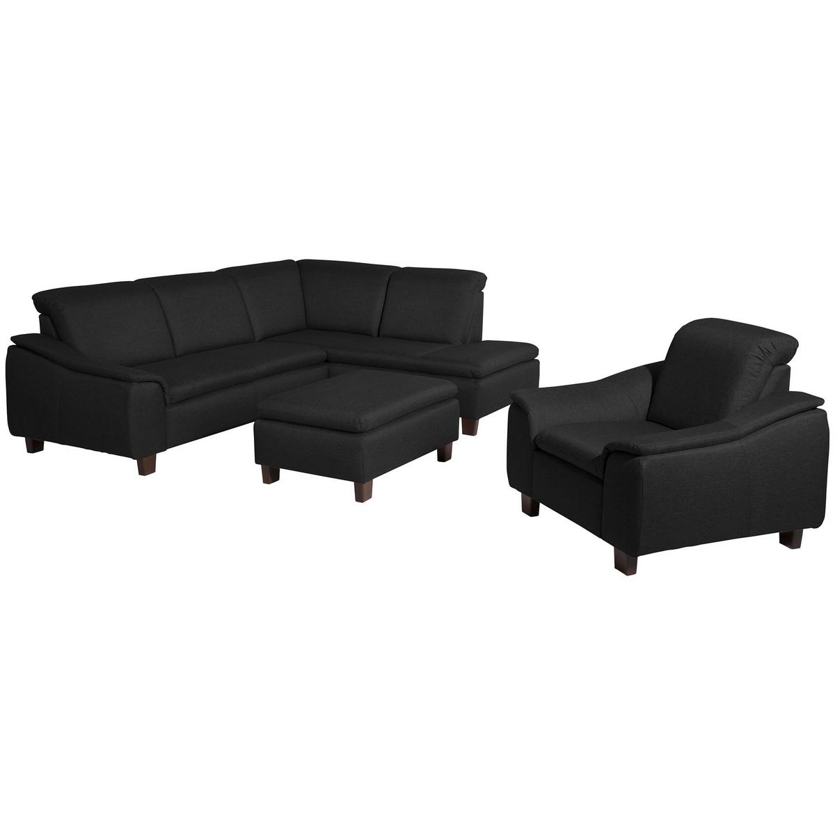 ECKSOFA mit Ottomane rechts Kaylil Flachgewebe schwarz - Schwarz, Kunststoff (187/247cm) - 58aufmkessel