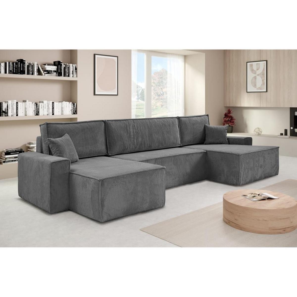 WOHNLANDSCHAFT Hektor U mit Schlaffunktion, 377 cm, grau - Schwarz/Grau, Kunststoff/Textil (377/94/152cm) - Beautysofa