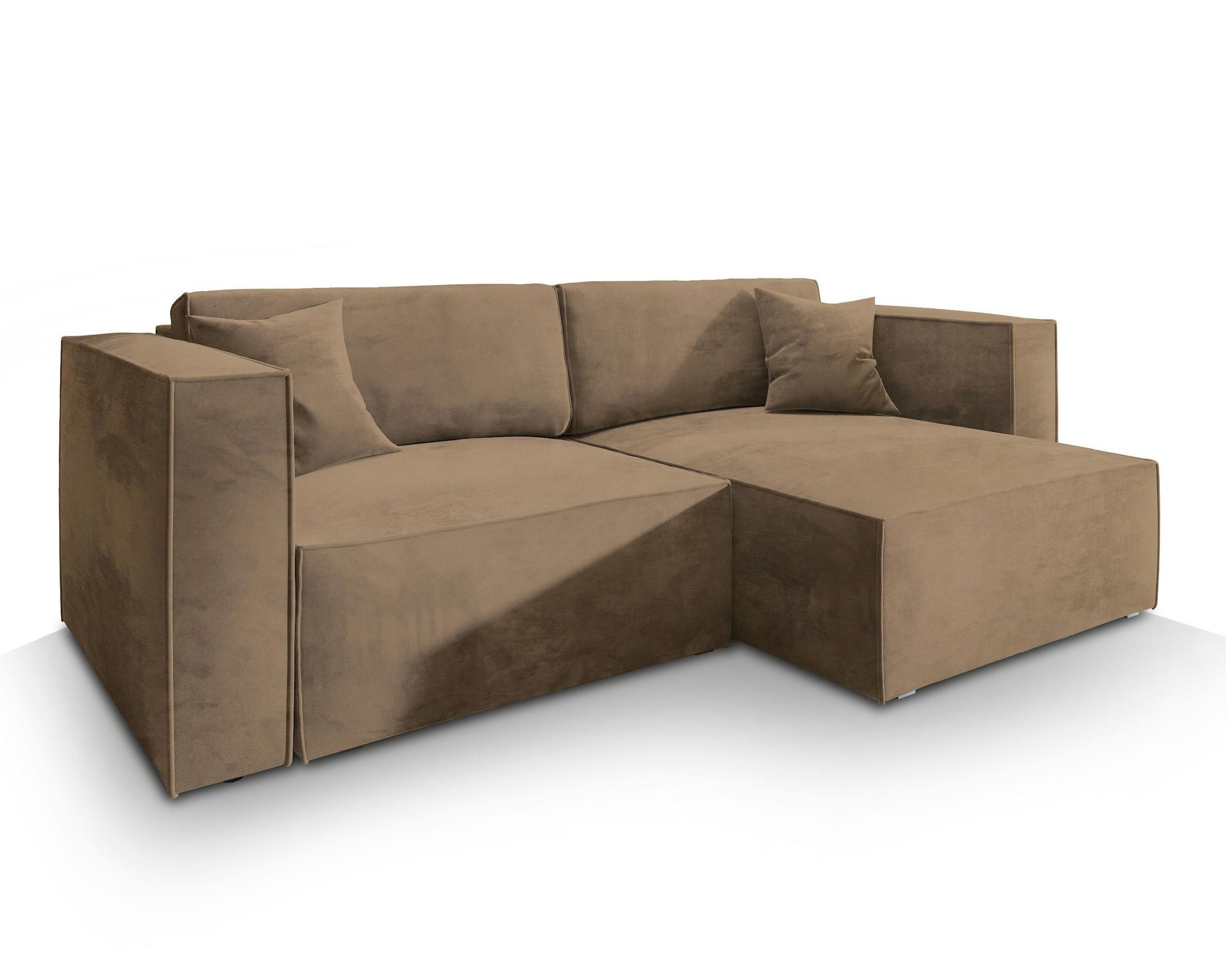 ECKSOFA NERIO M Beige Velours-Stoff mit Schlaffunktion - Beige/Grau, Holz/Kunststoff (245/148cm) - MASSENO