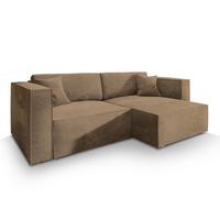 ECKSOFA NERIO M Beige Velours-Stoff mit Schlaffunktion - Beige/Grau, Holz/Kunststoff (245/148cm) - MASSENO