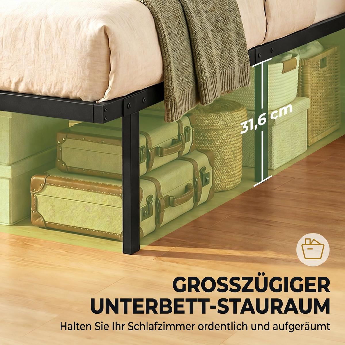 BETTGESTELL Metall Schwarz - Schwarz, Metall (140/200cm) - HOMCOM