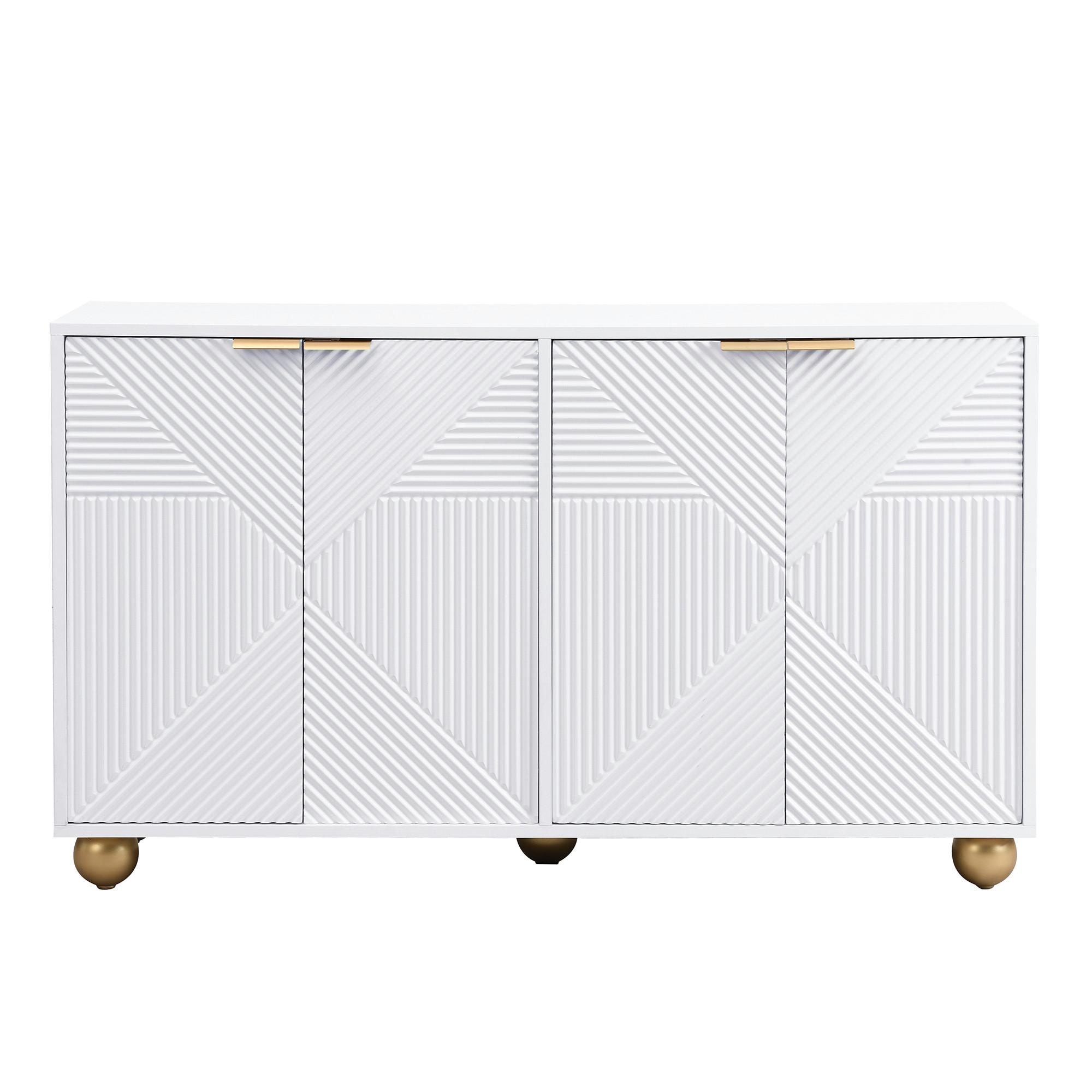 SIDEBOARD Weiss & Gold 120 Cm Mit Geometrischer Gravur & Kugelfüssen - Weiß, Holzwerkstoff (120/71.5/35cm) - Urban Meuble