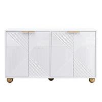 SIDEBOARD Weiss & Gold 120 Cm Mit Geometrischer Gravur & Kugelfüssen - Weiß, Holzwerkstoff (120/71.5/35cm) - Urban Meuble
