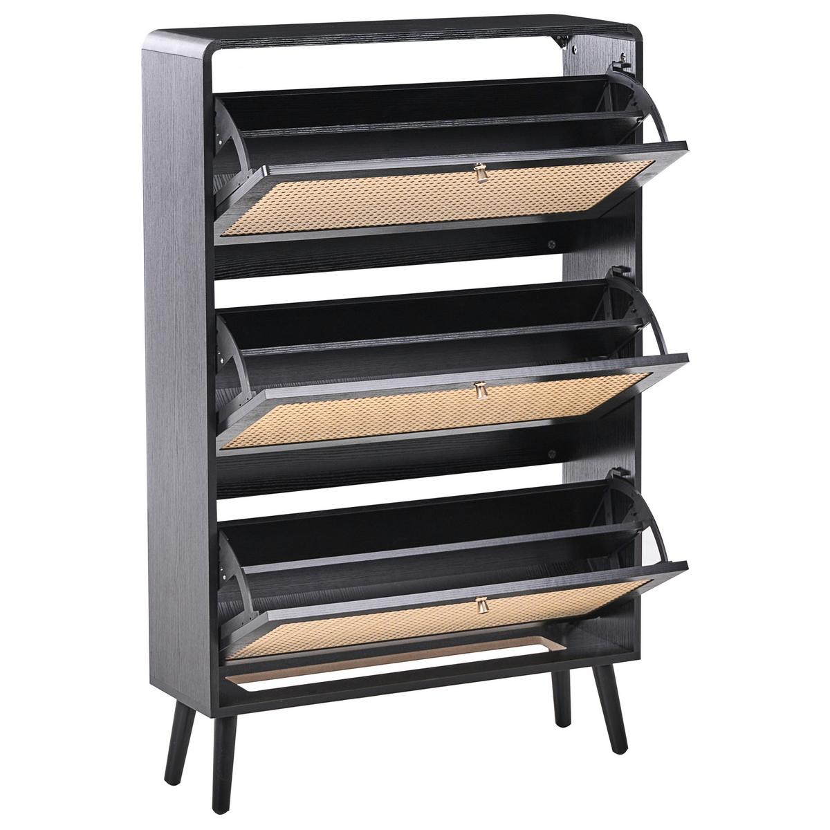SCHUHSCHRANK Schwarz Moura - Schwarz/Braun, Holzwerkstoff (78/122/24cm) - Beliani