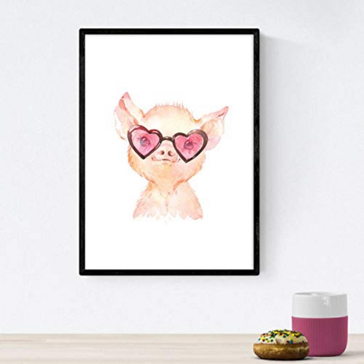 POSTER Set mit 4 Kuhziege und Schweinefleisch A4 Schwarzer Rahmen - Schwarz, Papier (29.7/3cm) - Nacnic