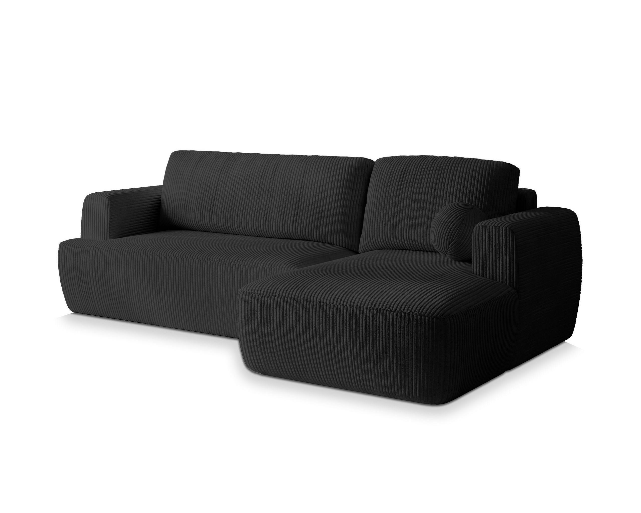 ECKSOFA SENTI P R-S Schwarz Kordstoff mit Schlaffunktion - Schwarz, Holz/Kunststoff (246/148cm) - MASSENO
