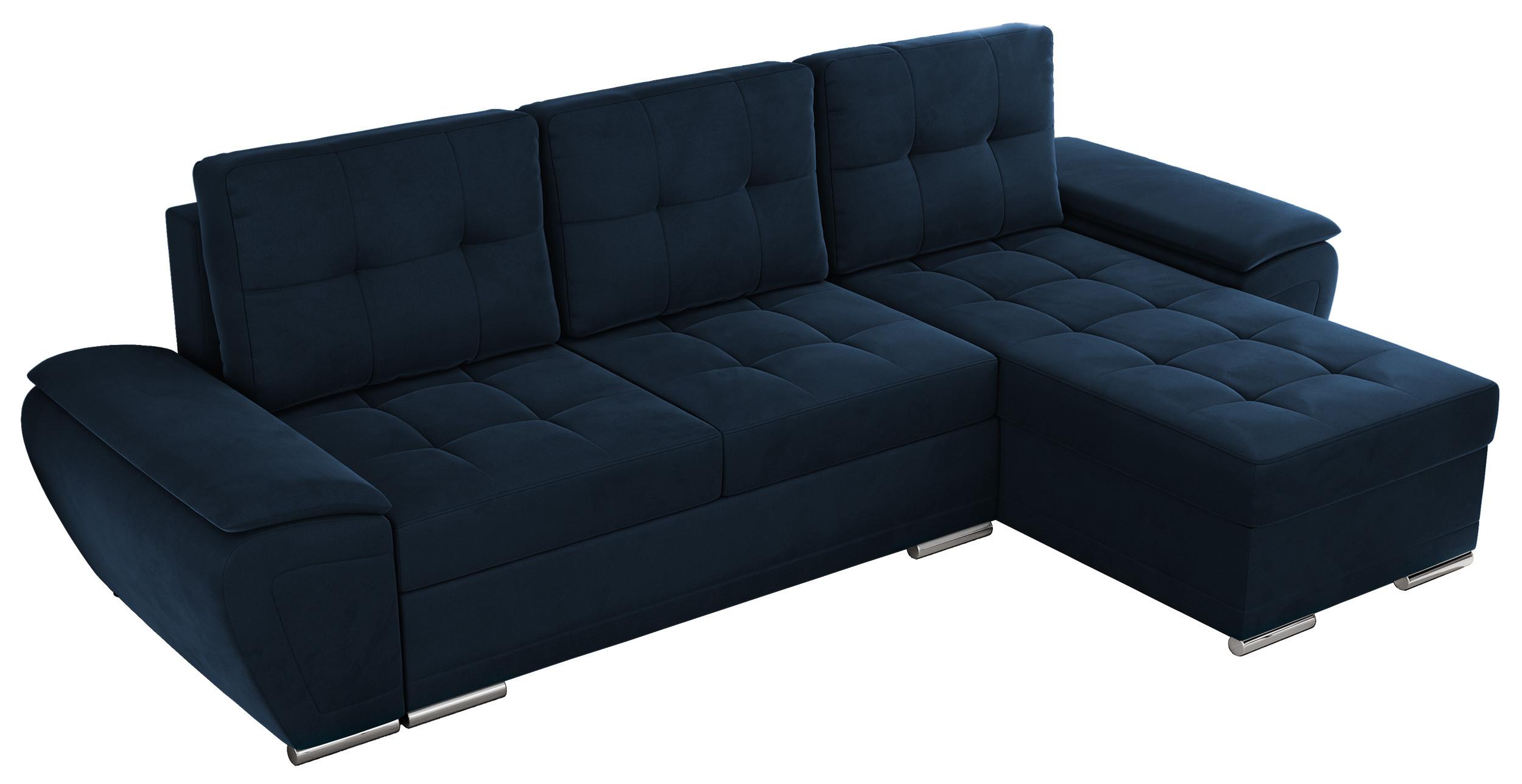 ECKSOFA UMBRIA L Dunkelblau Velvet - Dunkelblau/Grau, Textil (271/157cm) - MKS