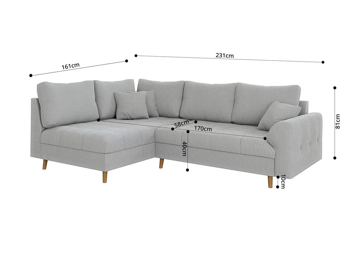 ECKSOFA Alma Hellgrau Cord - Ottomane links - Hellgrau/Braun, Holz/Textil (231/161cm) - S-Style Möbel