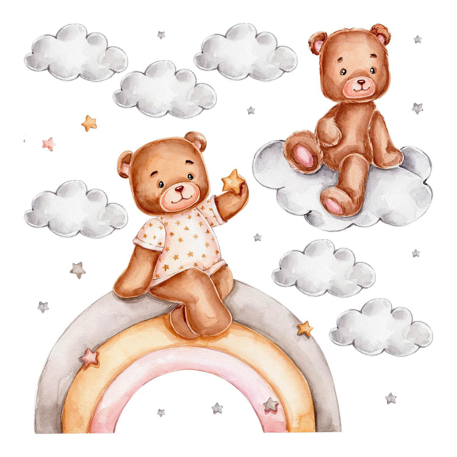 WANDAUFKLEBER 80x106cm - Aquarell-Regenbogenbären - Multicolor, Kunststoff (80/106/0.1cm) - Wallfluent