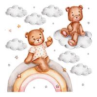 WANDAUFKLEBER 80x106cm - Aquarell-Regenbogenbären - Multicolor, Kunststoff (80/106/0.1cm) - Wallfluent