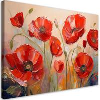 WANDBILD bemalte mohnblumen mit roten blumen - Rot, Textil (60/40cm) - Feeby