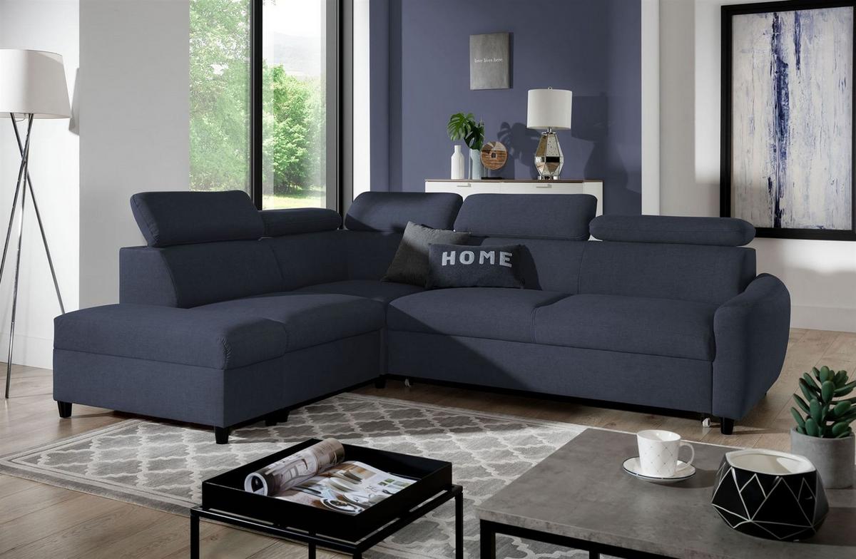 ECKSOFA Schlafsofa Anton In Esito - Dunkelblau, Holzwerkstoff/Textil (205/265cm) - Fun Möbel