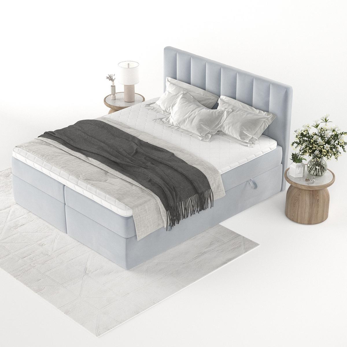 BOXBETT Bari 160/200 cm Hellgrau im Paros Stoff - Hellgrau, Holz/Holzwerkstoff (160/200cm) - AltaBeds