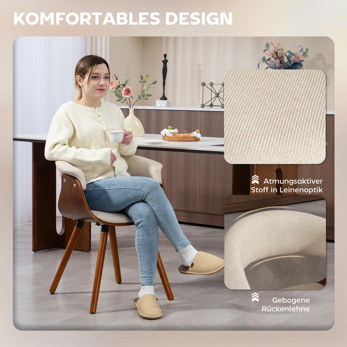 ESSZIMMERSTUHL Polyester Schaumstoff Beige - Beige, Holz (55/75/62cm) - HOMCOM