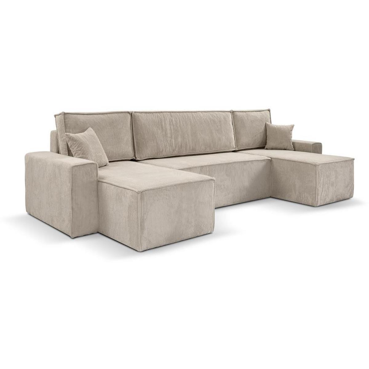 WOHNLANDSCHAFT Hektor U mit Schlaffunktion, 318 cm, beige - Beige/Schwarz, Kunststoff/Textil (318/94/152cm) - Beautysofa