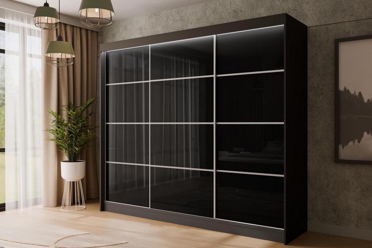 KLEIDERSCHRANK PEKA III mit LED - 250 cm - Schwarz - Schwarz/Weiß, Holzwerkstoff (250/215/61cm) - ALTDECOR