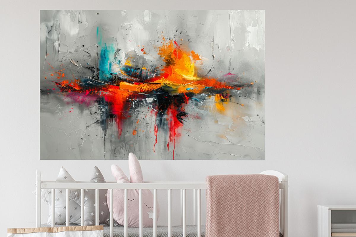 WANDTATTOO Moderne Kunst - Orange - Grau - Abstrakt Wandsticker 120x80 cm - Hellgrau, Kunststoff (120/80/0.1cm) - MuchoWow