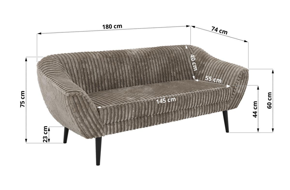 3-SITZER-SOFA PIRS - Hellbraun Cord - Schwarze Beine - Hellbraun/Schwarz, Holzwerkstoff/Textil (180/75/74cm) - MKS