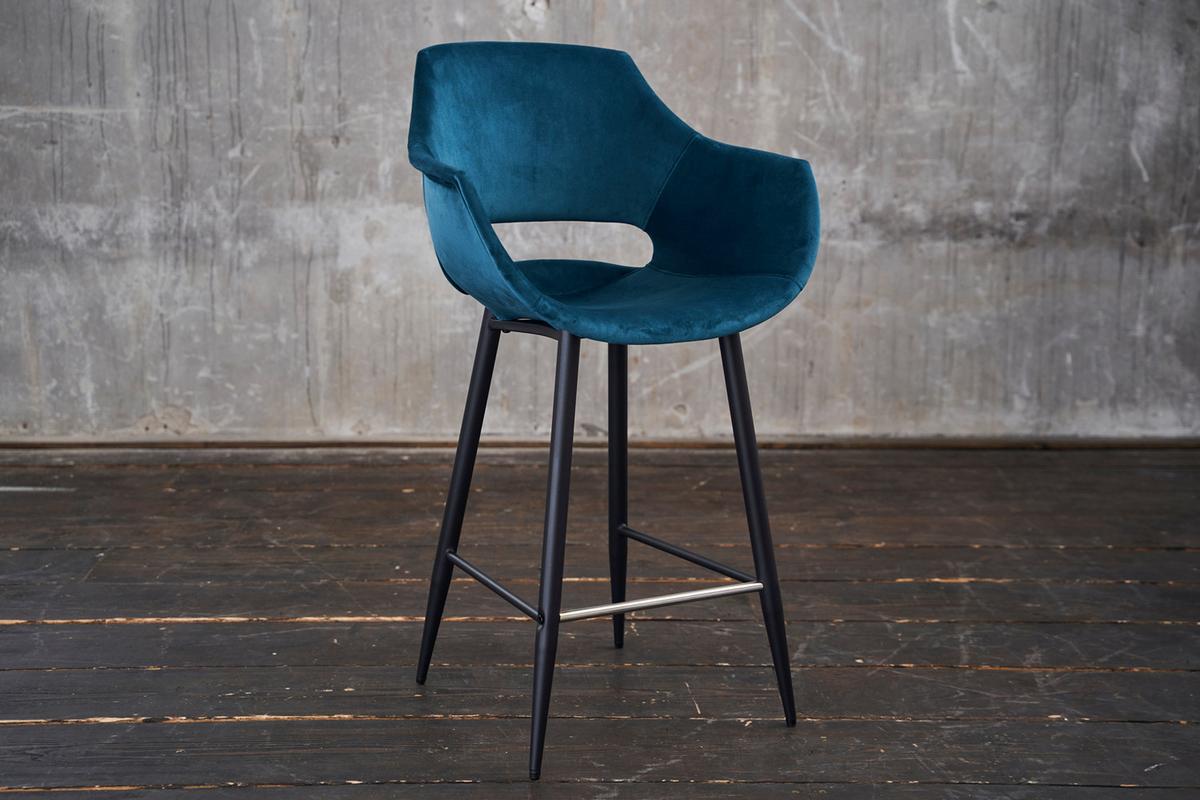 BARHOCKER ZAJA Blau Velvet - Blau, Textil (57/114/59cm) - KAWOLA