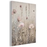 AKUSTIKBILD Blumen - Rosa - Modern - Beige Kunstdruck Schlafzimmer 50x70 cm - Beige, Kunststoff (50/70/0.9cm) - MuchoWow