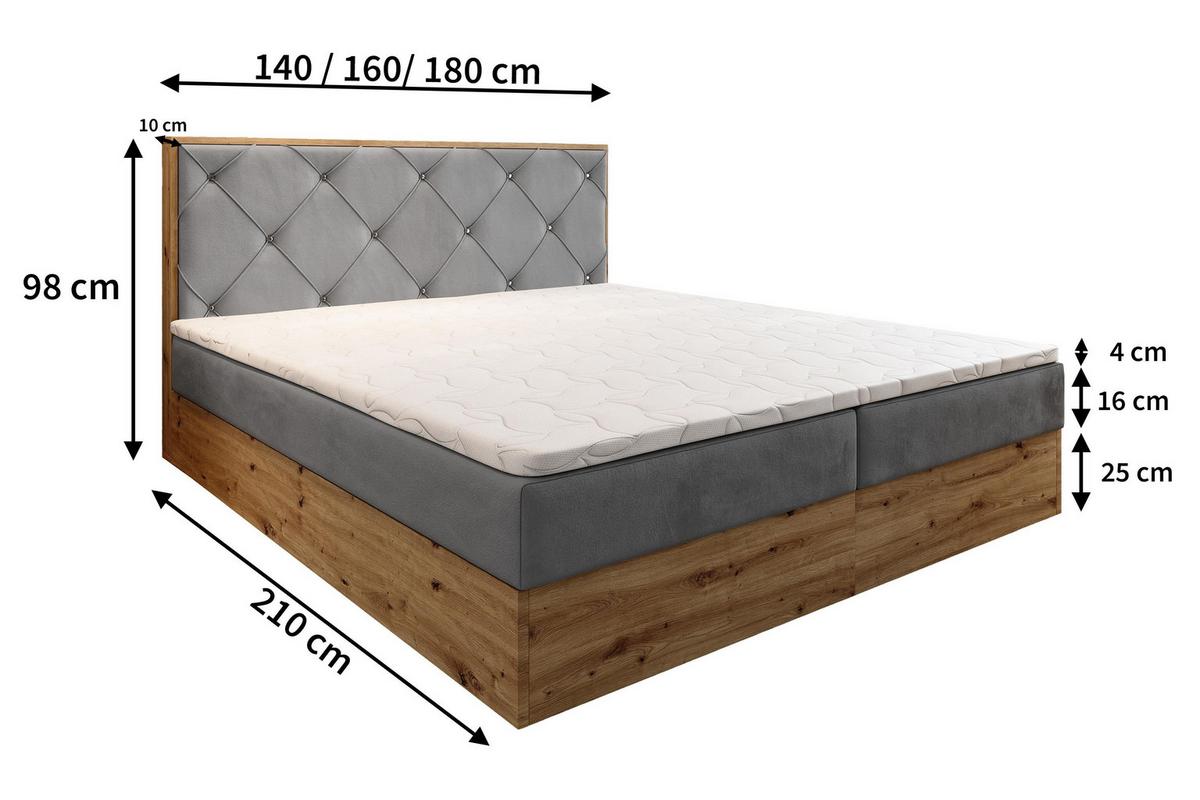 BOXBETT FOSCO 140x200 cm mit Matratze und Topper - Beige - Beige, Holz (140/200cm) - MASSENO