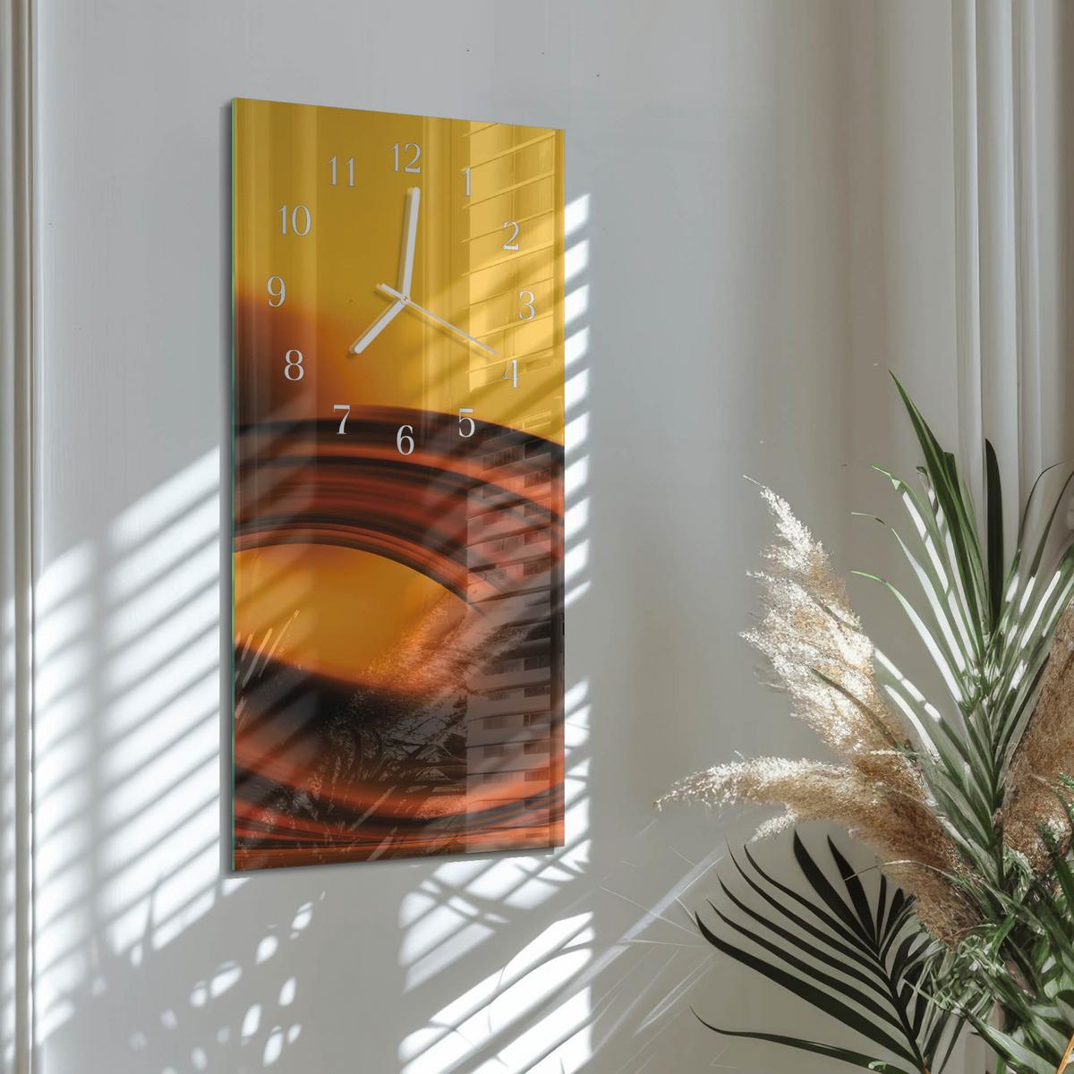 WANDUHR aus Glas 30x60 cm - Abstraktion - Orange, Glas (30/60/0.4cm) - TULUP