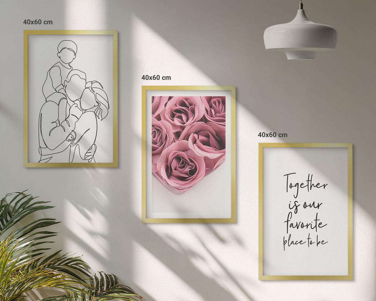 BILDER SET 3er Set - 40x60 cm Goldrahmen - Rosensträuße als Familienzeichnung - Goldfarben, Kunststoff (40/60cm) - TULUP