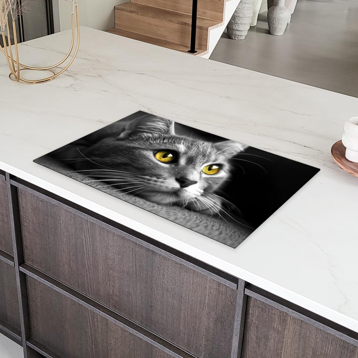 HERDABDECKPLATTE Katze - Grau - Tiere - Katze Induktionsmatte 83x51 cm - Grau, Kunststoff (83/51.5/0.2cm) - MuchoWow