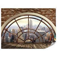 FOTOTAPETE für Wohnzimmer New York Fensterblick Panorama Stadt 150x105 - Beige/Braun, Papier (150/105cm) - Muralo