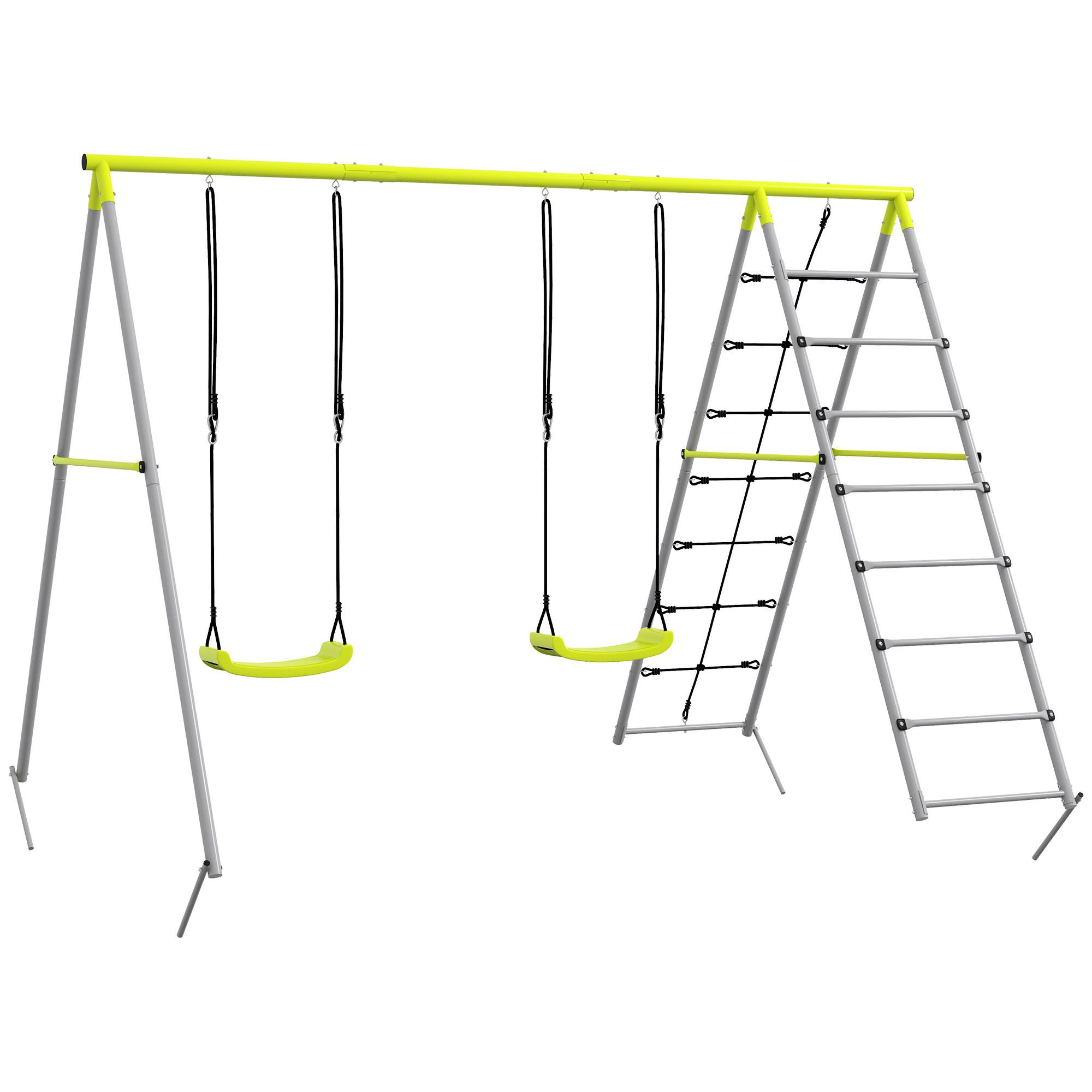 KINDERSCHAUKEL-SET, Kletternetz, Sprossenleiter, für 3-8 Jahre, wetterfest, Grün - Grün, Kunststoff/Metall (185/260cm) - Outsunny