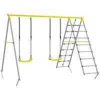 KINDERSCHAUKEL-SET, Kletternetz, Sprossenleiter, für 3-8 Jahre, wetterfest, Grün - Grün, Kunststoff/Metall (185/260cm) - Outsunny