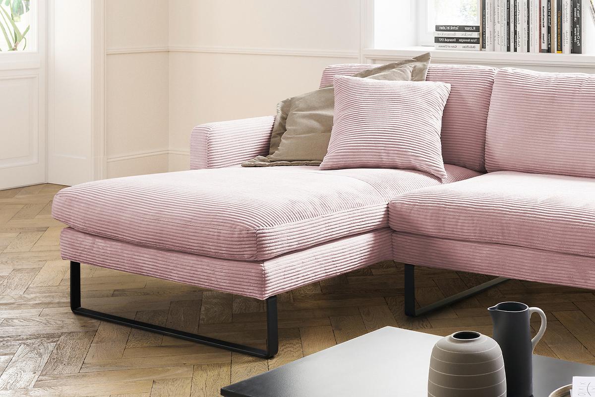 ECKSOFA RICARDA Pink Cord - Schwarz/Rosa, Textil/Metall (298/154cm) - KAWOLA