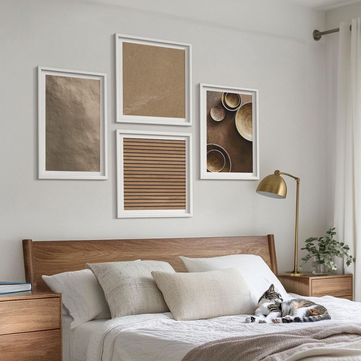 BILDER SET 4er Set - 50x50 cm & 40x60 cm Weißer Rahmen - Moderne Steinstrukturen - Weiß, Kunststoff (50/50cm) - TULUP