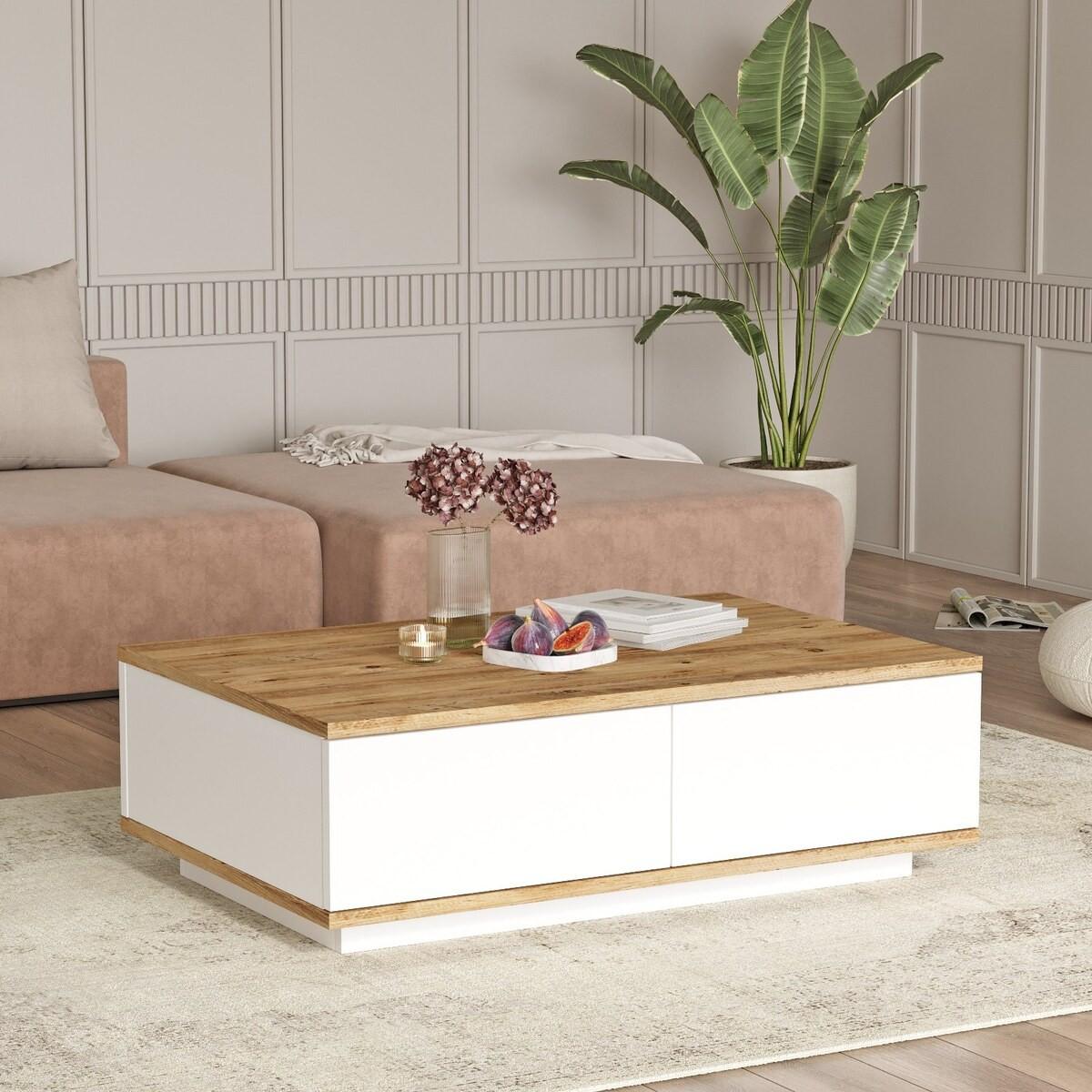 COUCHTISCH - 90 cm x 60 cm - Holz, Platte - Naturfarben Hell, Weiß - LOTULA - Naturfarben/Weiß, Holz (60/90/28.6cm) - Vente-Unique