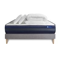 BETT Actiflex tech Taschenfederkern und Memory-Schaum 160 x 200 cm h4 - Kit Bettgestell Grau - Mit Kissen und Bettdecke - Beige/Grau, Karton/Holz (160/200cm) - ACTISOM