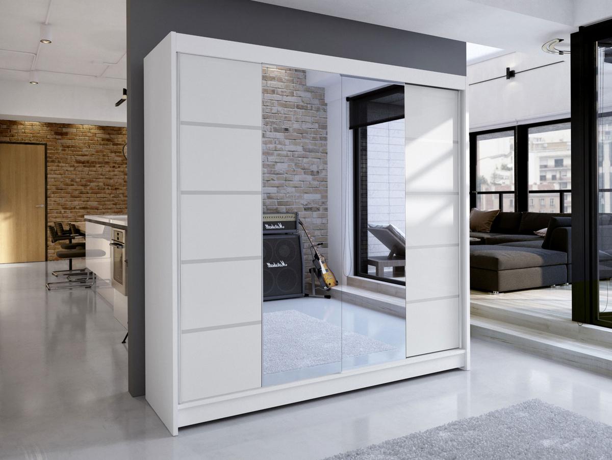 SCHWEBETÜRENSCHRANK Talin V - Silberfarben/Weiß, Holzwerkstoff/Metall (180/215/58cm) - MIRJAN24