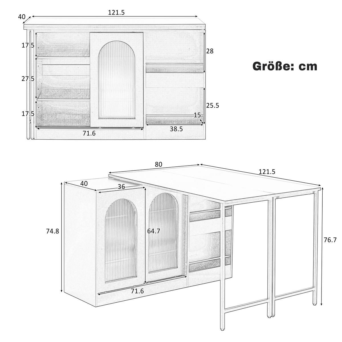 STEHTISCH Weiß Holzoptik|Ausziehbar|360° Drehbar mit Stauraum - Weiß, Holzwerkstoff/Metall (40/121/77cm) - Urban Meuble