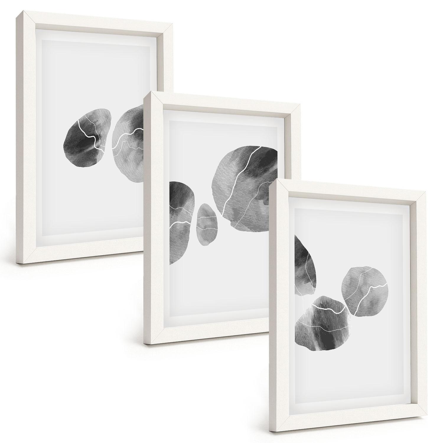 BILDER SET 3er Set - 20x30 cm Weißer Rahmen - Abstrakte Kunst, Farbspritzer - Weiß, Kunststoff (20/30cm) - TULUP