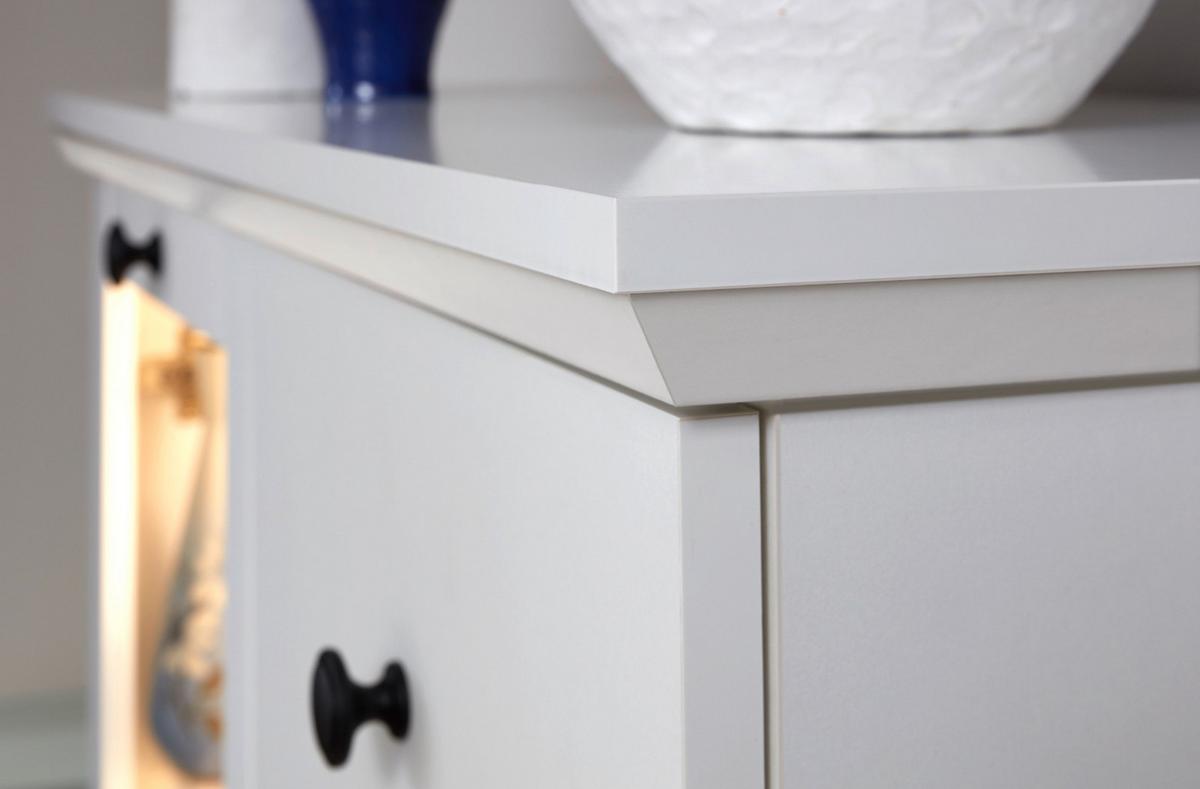 HIGHBOARD weiß matt 81 x 129 cm, Kommode im Landhaus-Stil - Silberfarben/Weiß, Glas/Holzwerkstoff (81/129/41cm) - Top.Furn
