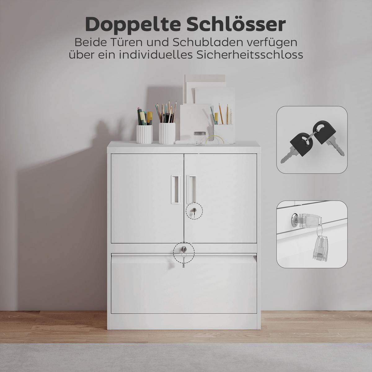 AKTENSCHRANK Stahl Weiß - Weiß, Metall (40/95/80cm) - HOMCOM