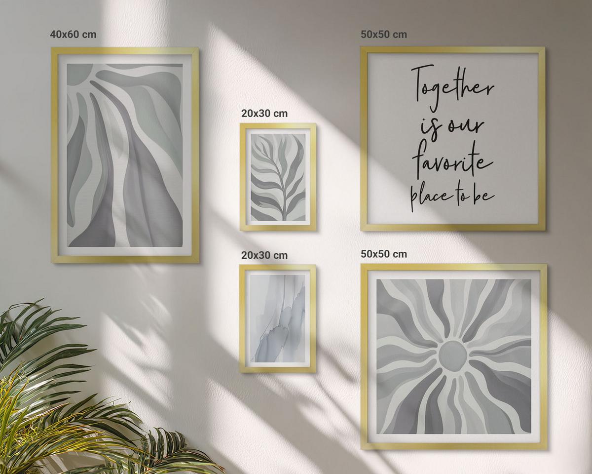 BILDER SET 5er Set - 50x50 cm & 20x30 cm & 40x60 cm Goldrahmen - Illustrationen mit floralen Pastellmustern - Goldfarben, Kunststoff (40/60cm) - TULUP