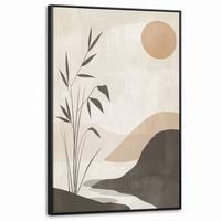 LEINWAND Bilder mit Rahmen - Japandi - Landschaft - Beige - 80x120 - Cognac, Textil (80/120cm) - MuchoWow