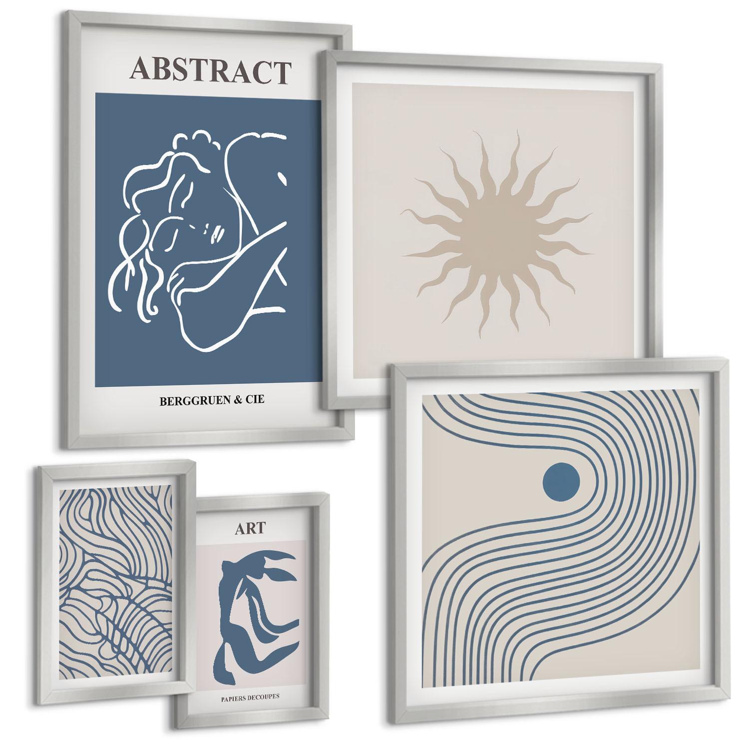 BILDER SET 5er Set - 50x50 cm & 20x30 cm & 40x60 cm Silberner Rahmen - Matisses stilvolle abstrakte Muster - Silberfarben, Kunststoff (40/60cm) - TULUP
