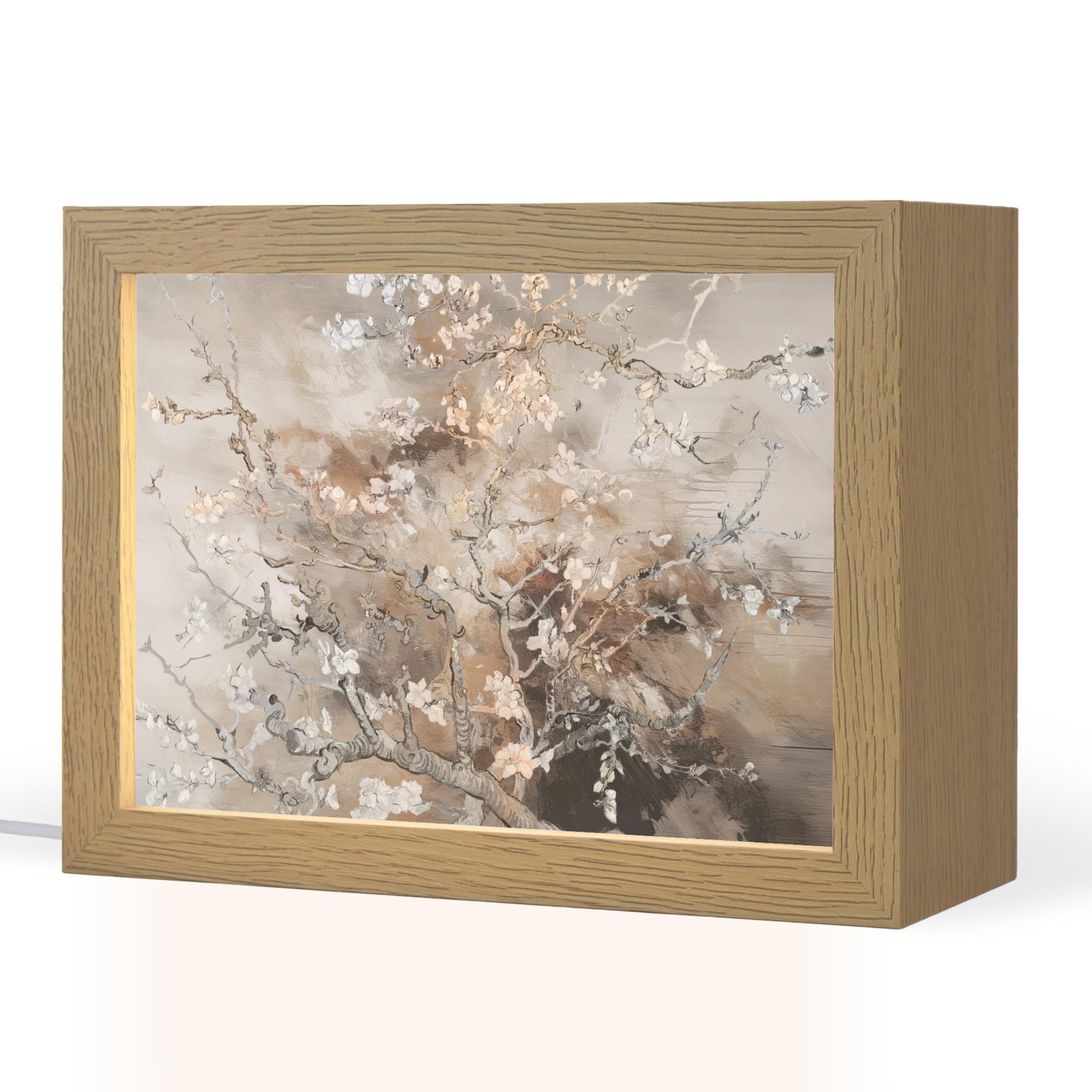 TISCHLEUCHTE Mandelblüte - Kunst - Van Gogh - Beige - Abstrakt 20x15 cm - Ahornfarben, Holzwerkstoff (8/20/15cm) - OnlyWow