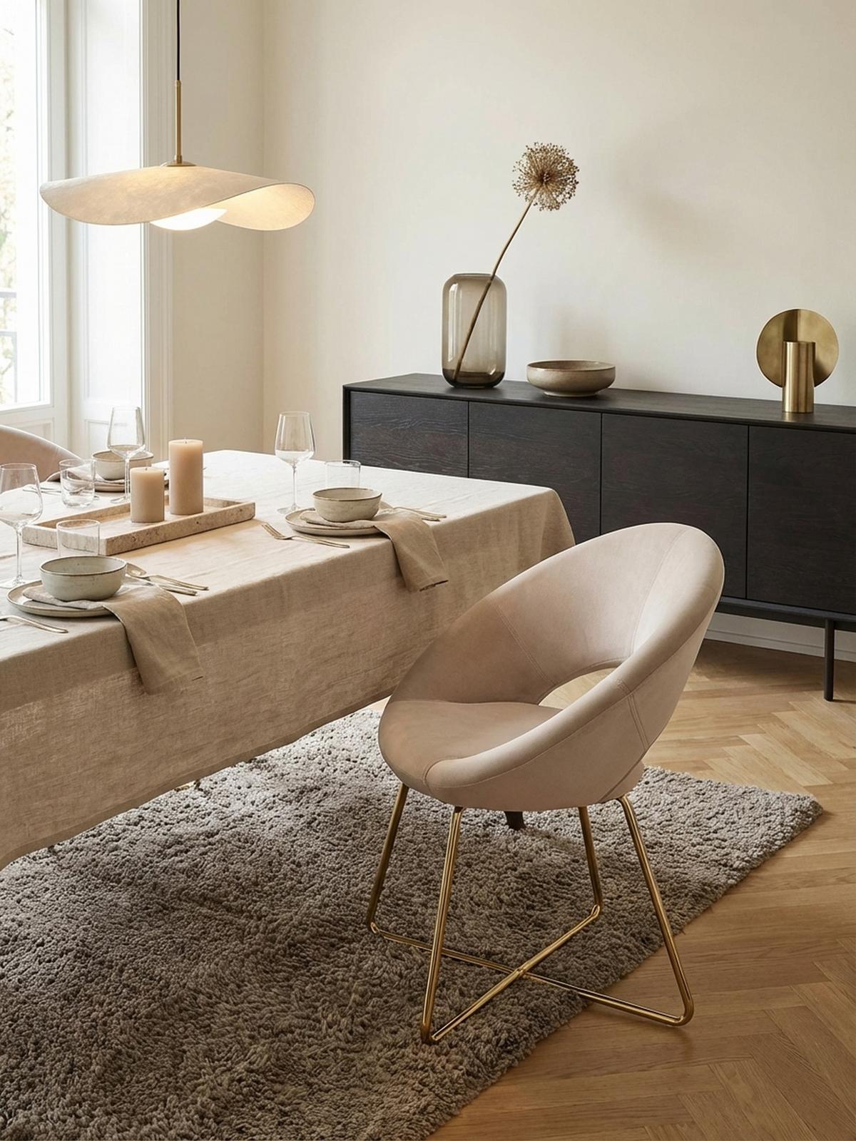 ESSZIMMERSTUHL Samtbezug mit Metallgestell Modern gepolstert, Beige - Beige/Goldfarben, Textil/Metall (60/83/57cm) - KADIMA DESIGN
