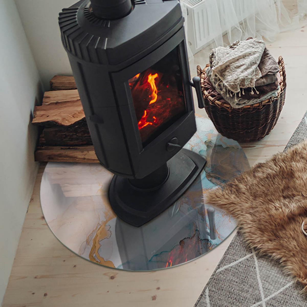 GLASPLATTE für Kamin Ø 70 cm - Türkis, Glas (70/70/0.4cm) - TULUP