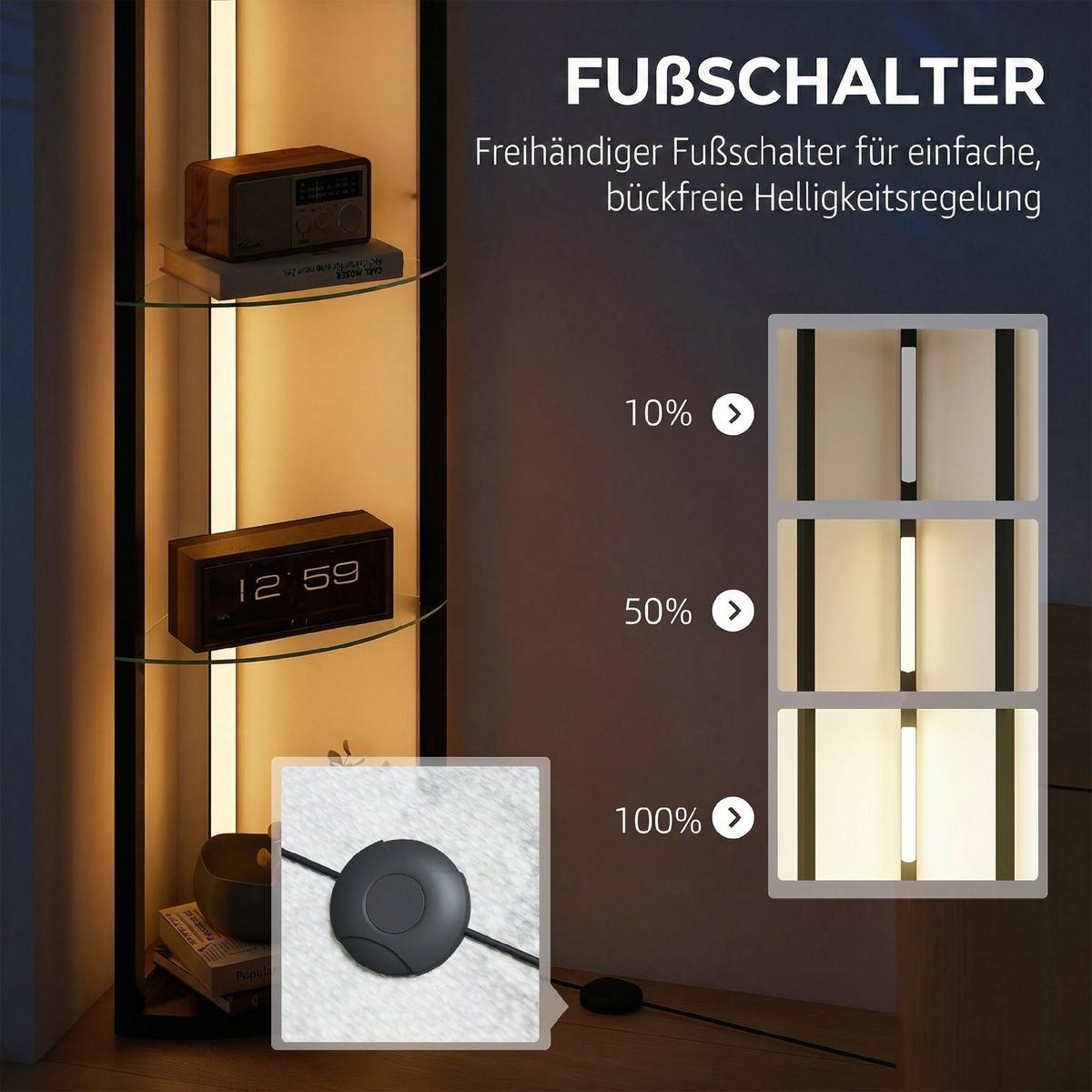 STEHLAMPE MDF Glas Schwarz - Schwarz, Holzwerkstoff (41.5/29.5/162cm) - HOMCOM