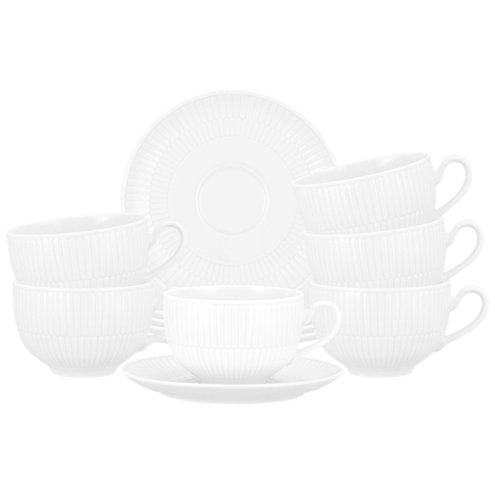 MILCHKAFFEETASSEN MIT UNTERTASSEN Amina Weiß 350 ml 6er Set - Weiß, Keramik (0.35L) - Seltmann Weiden