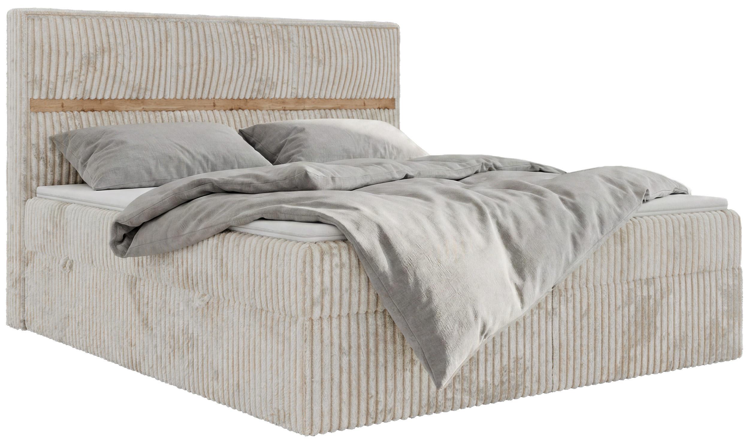 BOXSPRINGBETT ORVO 140/200 - Beige Cord - Topper T25 - H3 - Beige/Schwarz, Kunststoff/Textil (140/200cm) - MKS