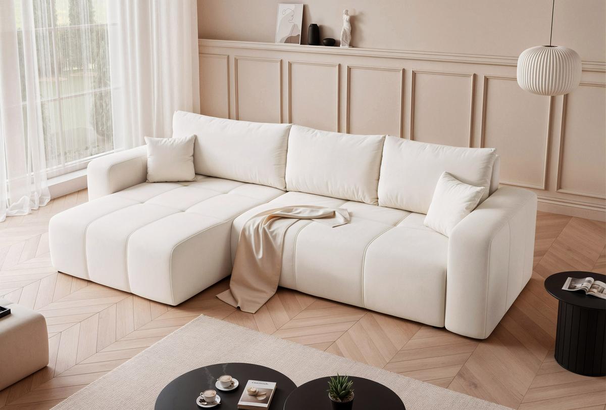 ECKSOFA PEDRO mit Schlaffunktion und Bettkasten Creme - Creme, Holzwerkstoff/Kunststoff (278/145cm) - Idohome